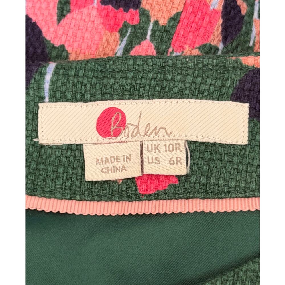 Boden Green Pink Floral Tulip Career Shift Dress Textured Cotton US 6R Romantic - Picture 10 of 13